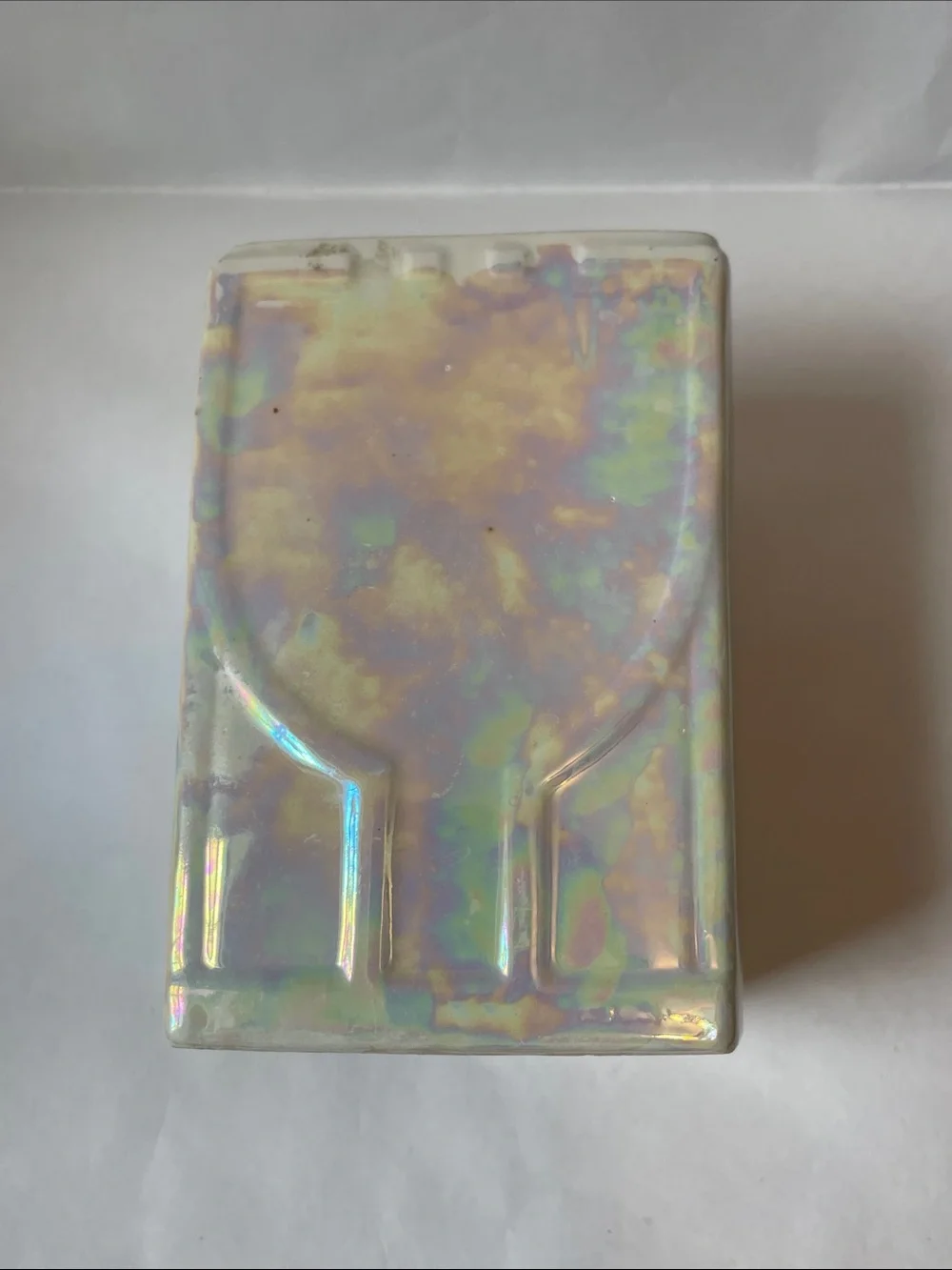 Antique White Block Germany Tea Canister Lid Gold Trim Iridescent Lusterware